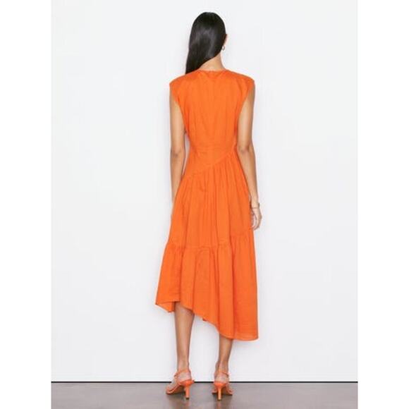 Frame Gathered Seam Dress Orange Crush - Picture 3 of 11